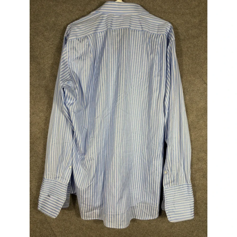 Paul Fredrick Mens 16.5 35‎ Blue  Striped Cotton Dobby Dress Shirt French Cuff